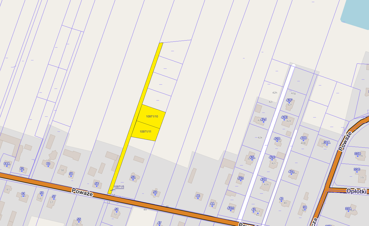 Nieruchomości położone przy ul. Poważe